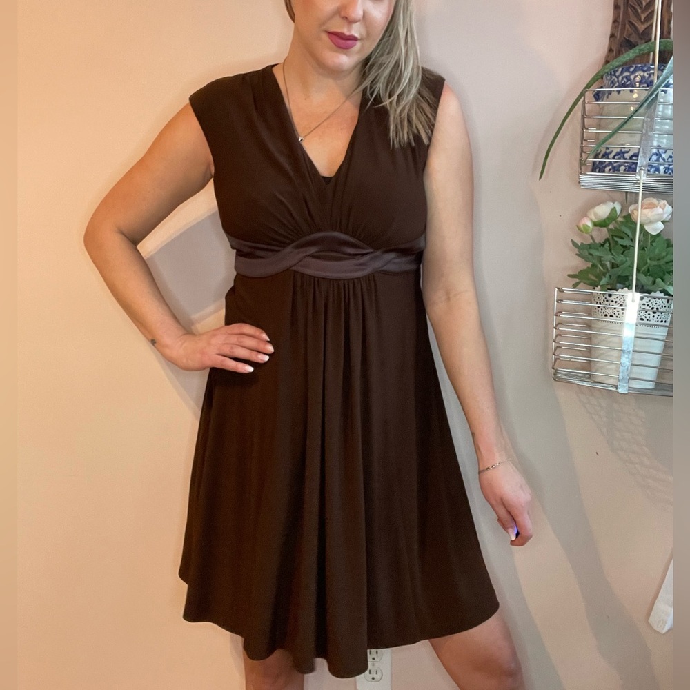 Vintage Y2k Brown Empire Waist Evan Picone Mini Dress Size 6